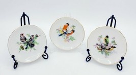 Set of 3 Vintage 3.25&quot; Gold Rimmed Porcelain Bird Plates Made in Japan - £11.86 GBP