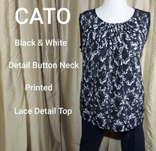 CATO Black And White Button Neckline Lace Detail Top Size 22/24 - £8.65 GBP