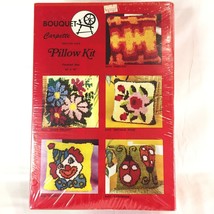 1980's Bouquet Latch Hook Pillow Kit Antique Rose Pattern Bright Colours Craft - $39.58