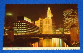 Unbelievable Vintage Downtown Chicago River At Night Postcard Collector&#39;s Item - £3.23 GBP