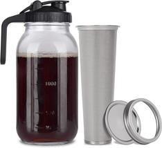Cold Brew Mason Jar iced Coffee Maker, Durable Glass, - 64 oz (2 Quart / 1.9 Lit - £27.25 GBP