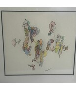 Drawing Etching Painting Hand Drawn Colored Signed By Marilyn Benson Framed - $98.01