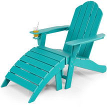 Hdpe Outdoor Footstool Adirondack Folding Ottoman All-Weather Footrest Turquoise - £106.32 GBP
