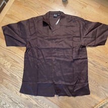 100% Linen Mens Button Shirt XL Short Sleeve Brown RAW BLUE - £14.09 GBP