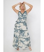Rue 21 Women&#39;s Teal Tie Dye Tiered Maxi Dress Size SMALL V-Neck Empire W... - £21.03 GBP