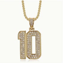 Baseball 14K Gold Plated Iced CZ Number Pendant Chain 24&quot; Drip Necklace #10 - £17.94 GBP