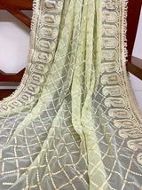 Pastel Sage Green Georgette Embroidered, Lakhnavi Chikankari Dupatta DP1059 - £13.36 GBP