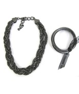 Express Braided Necklace with 5 Bangles Gunmetal Black Bracelet Set - £13.32 GBP
