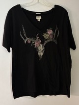Ralph Lauren Denim &amp; Supply Vneck Black Tshirt Antlers Floral Cowgirl Large - $346.68 MXN