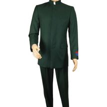 Men Apollo King Band Collarless Church Suit Mandarin 5 Hidden Buttons AG59 Green image 2