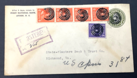 1940 US Stamps On Cover Fancy Bullseye’s Cancels Registered Wax Seal N.C to VA - £24.75 GBP