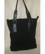 HOBO INTERNATIONAL Black Leather  Handles Tote Work Purse Travel Canvas Bag - $53.77 CAD