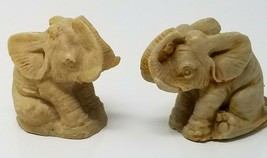 Elephant Figurines Mexican Resin Brown Sitting Vintage Set of 2 Handmade - £15.09 GBP