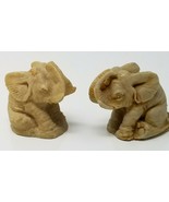 Elephant Figurines Mexican Resin Brown Sitting Vintage Set of 2 Handmade - £14.84 GBP