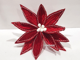 Christmas Poinsettia Red White Candy Cane Peppermint Gingerbread Ornament Pick - £11.00 GBP