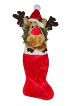 Vintage 3D Moose Stocking Brown Red Nose Santa Hat Reindeer Antlers Smithy Rare - £37.35 GBP