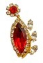 Large Vintage Red Glittery Rhinestone Antiqued Gold Tone Adjustable Ring - $13.81
