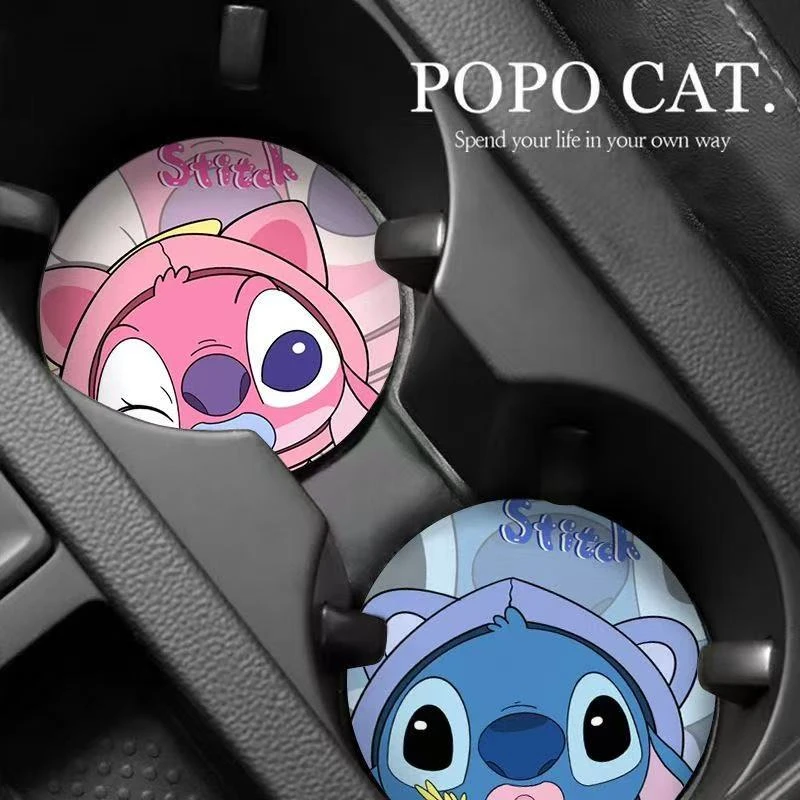 2PCS Disney Stitch Car Cup Mat Cute Cartoon Vehicle Interior Decor Soft ... - €2,43 EUR