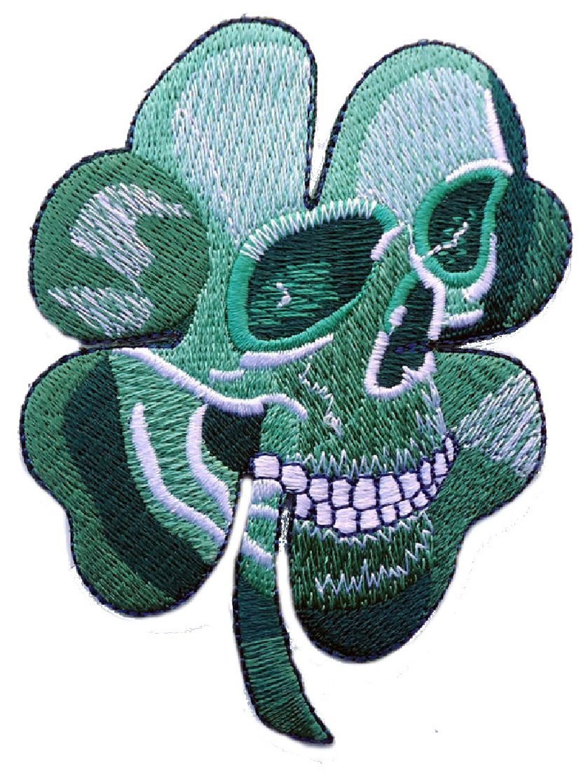 Primary image for Harley Biker Skull Clover Celtic Embroidered Hook Patch (GRN)