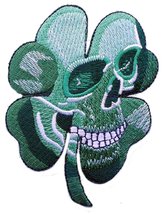 Harley Biker Skull Clover Celtic Embroidered Hook Patch (GRN) - $6.95