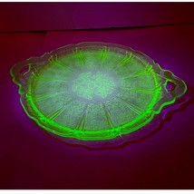 VTG Jeanette Glass Cherry Blossom Uranium Glow Glass Cake Handle Platter - $35.99