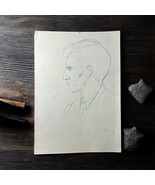 Erika Beyer Antique Original Pencil Drawing Young Man Face - €107,35 EUR