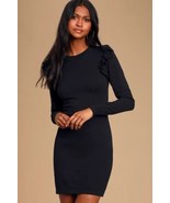 Women's Lulus Sweater Weather Black Ruffled Long Sleeve Sweater Dress Size XS - $38.50