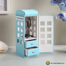 Old British Telephone Booth Leatherett Jewelry Box Pastel Blue color ORE HBB1819 - £22.24 GBP