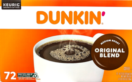 Dunkin&#39; Original Blend Medium Roast Coffee K-Cup Pods 72 Count EXP 12/2025 - $56.78