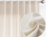 Jinchan Linen Drapes Rod Pocket Back Tab Beige Linen Blend Farmhouse Cur... - £36.36 GBP