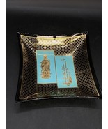 Chinese Goddess Square Black Glass &amp; 24K Gold Trinket Dish 5.25” READ - €15,39 EUR