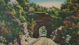 Double Train Tunnel Look Through Blue Ridge Mountains NC Linen Postcard - $110.90 MXN