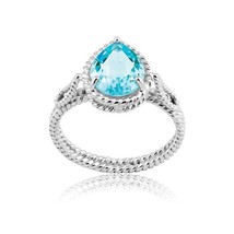 Sterling Silver Pear Shaped Gem, Wire Ring - Blue Topaz - £41.00 GBP