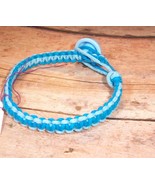 Bracelet Hemp Blue Square Knot w/Button 7&quot; Appx New Handmade - $3.00