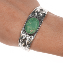 6.25&quot; 40&#39;s-50&#39;s Navajo Curio Sterling and green turquoise cuff bracelet - £206.39 GBP