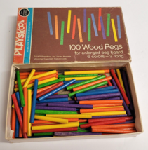 Vintage Playskool Box of Wooden Pegs for Enlarged Peg Board 6 Colors 197... - £38.94 GBP