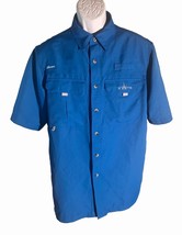 HABIT Men&#39;s Short Sleeve Button Down Vented Fishing Shirt Blue Medium - £11.59 GBP