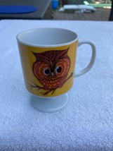 Vintage Owl on Branch Dk Yellow Pedestal Porcelain Mug - Browns Oranges Yellows - £9.88 GBP