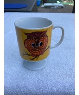 Vintage Owl on Branch Dk Yellow Pedestal Porcelain Mug - Browns Oranges ... - $16.84 CAD