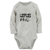 I Won My First Race Funny Baby Bodysuits Newborn Rompers Infant Long Jum... - £9.47 GBP