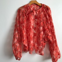 Womens Jacket XL Orange Sheer Tie Neck Tulip Organza Floral Dolman Sleeves  - $46.36