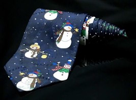 Yule Tie Greetings Men&#39;s Neck Tie Snowmen ⛄️ Blue Christmas Holiday - £9.96 GBP