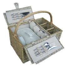 Deluxe Retro Double Lidded Wicker Fitted Picnic Basket - £77.44 GBP+