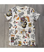 NEW Bershka Men&#39;s XS 34 White Shirt All Over Print Samurai Japanese Them... - $49.27 CAD
