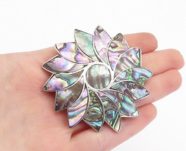 MEXICO 925 Sterling Silver - Vintage Abalone Shell Floral Brooch Pin - BP1094 - £48.76 GBP