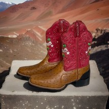 Tony Lama Ostrich Leather Lucky Star Embroidered Western Cowgirl Boots Size 7.5 - $65.06