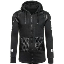 Winter Men Hooded Outwear Sweatshirt Jacket BK/M Warm Sweater Coat Leather Slipp - £74.08 GBP