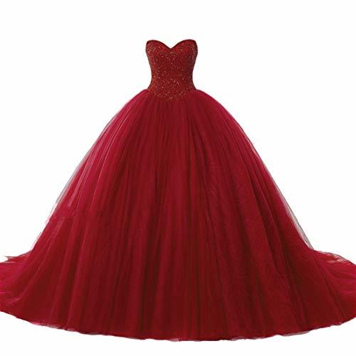 Tulle Beaded Top Sweetheart Ball Gown Long Formal Evening Prom Dress White US 14