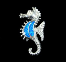 Handcrafted Solid 925 Sterling Silver Blue Opal SEAHORSE Nautical Slide Pendant - £27.79 GBP