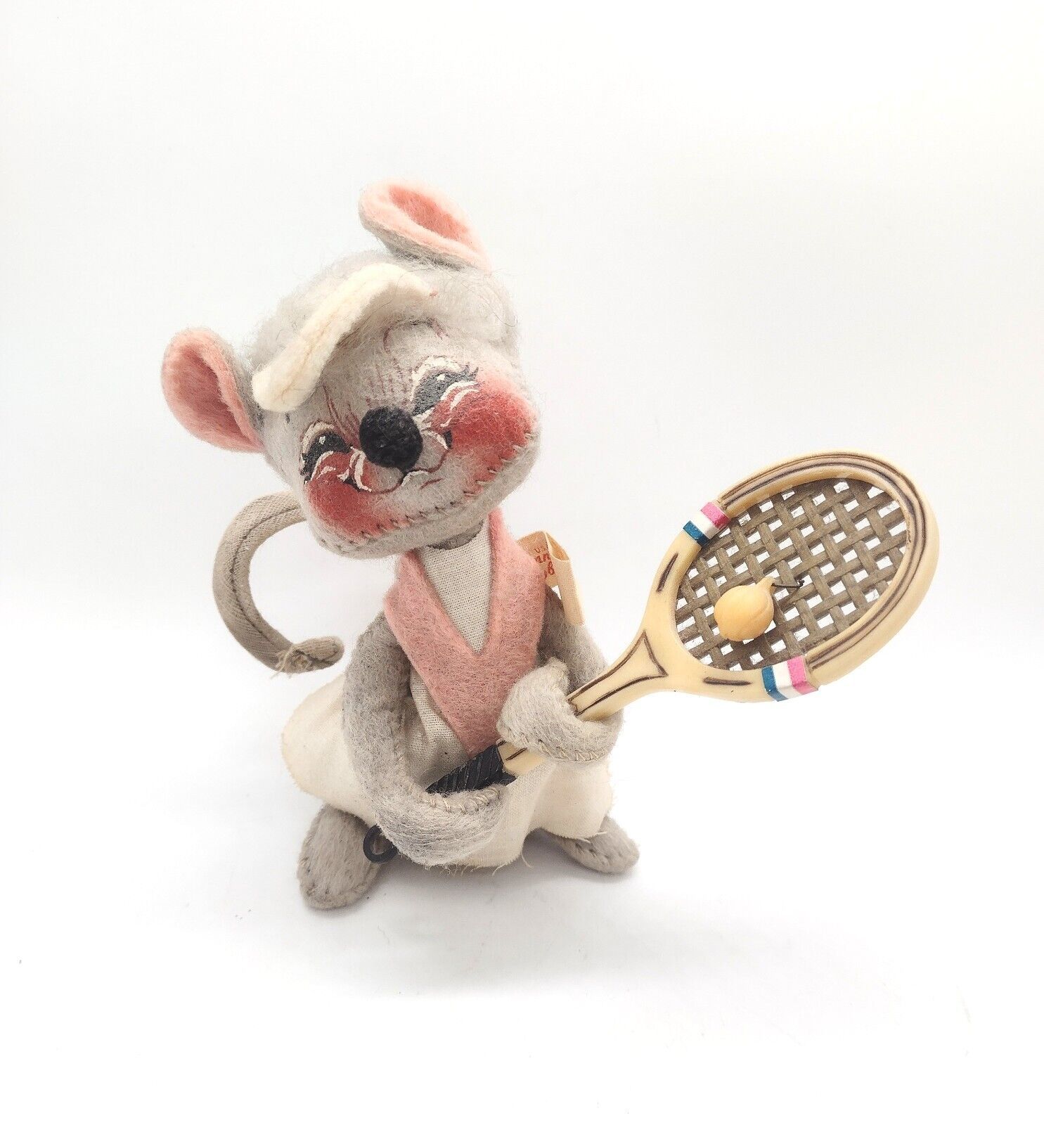 Annalee 1971 Mouse Tennis Lady Stuffed Doll Vtg Mobilitee Doll 6in Gray Kitschy - $11.39